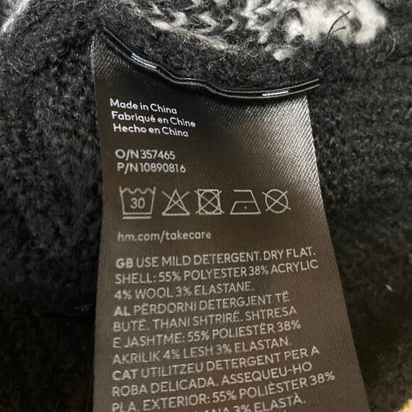 H&M Divided Black White Wool Houndstooth Long Sleeve Knit Cardigan Sweater Sz L - Picture 4 of 4